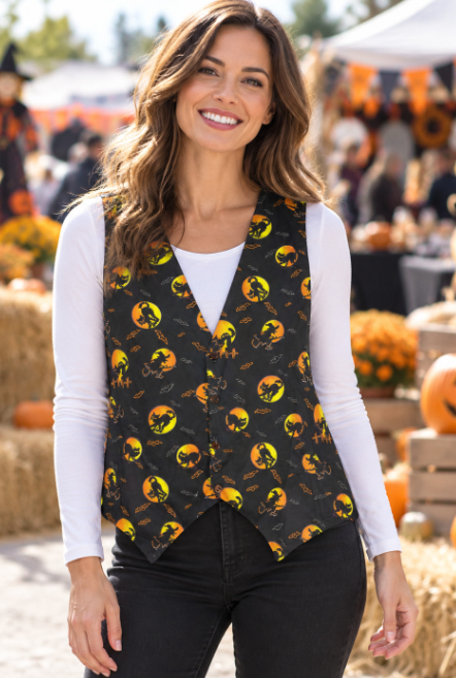 Halloween Cat Vest vintage black X large 80's y2k spooky fall festival womens
